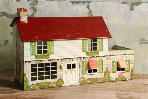 old metal doll house|metal dollhouse from the 1950s.